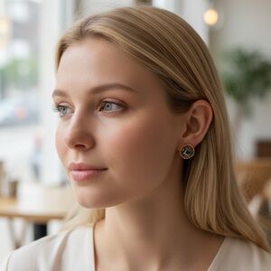 Vintage 1/20 12 KT Gold Filled Halo Black Square Gem Screw On Earring